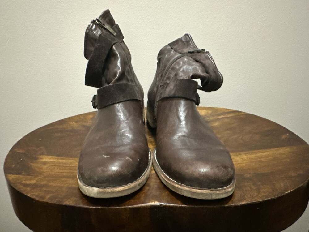 Paul Green Brown Leather Double Buckle Moto Ankle Boots Size 6 B11
